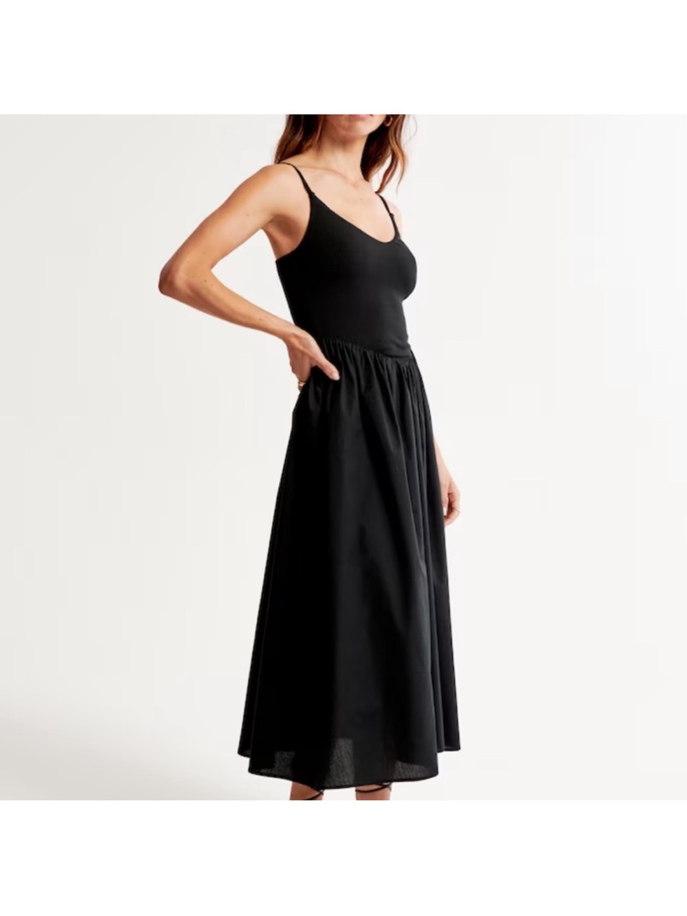 Abercrombie & Fitch Mixed Fabric Drop Waist Midi Dress Large - Picture 4 of 6